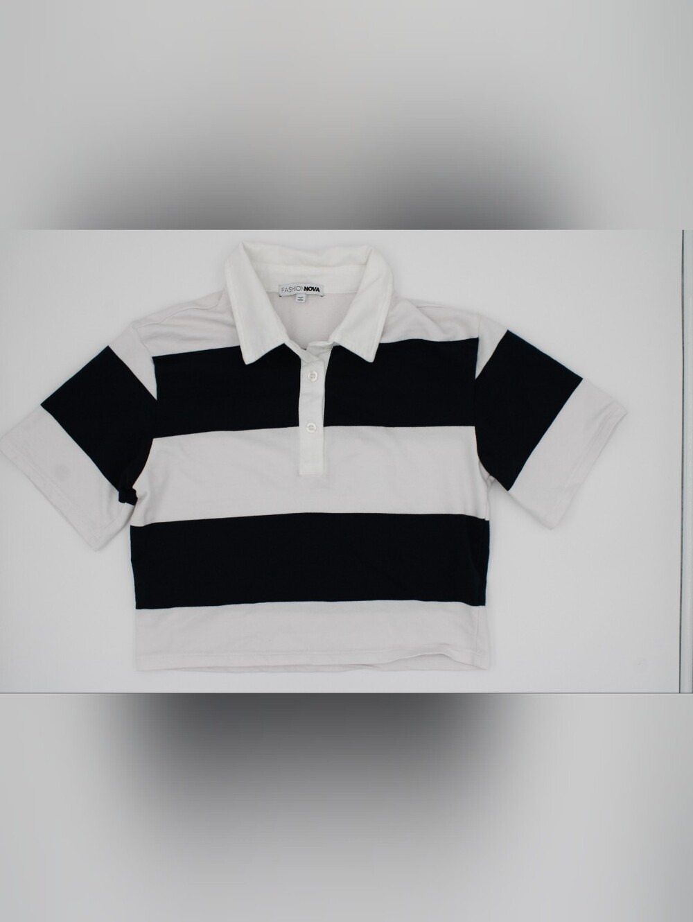 Fashion Nova Navy & White Striped Cropped Polo Top - Picture 2 of 7